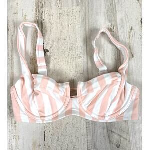 Victoria's Secret Womens 32D Pink White Stripe Underwire Bikini Top Swim NEW